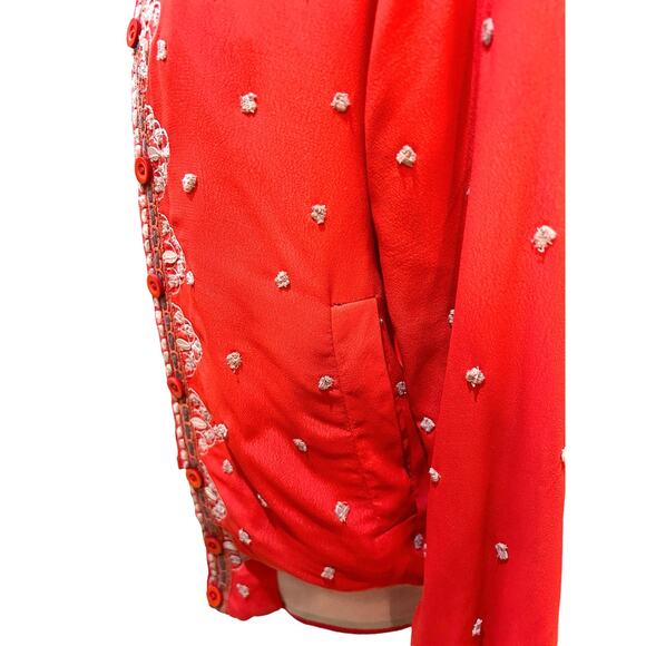 Anthropologie Conditions Apply Arabella Jacket Size XS Red Embroidered Bomber - Picture 8 of 16